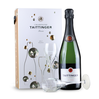Offre Réserve Brut avec 2 verres à Champagne en emballage cadeau