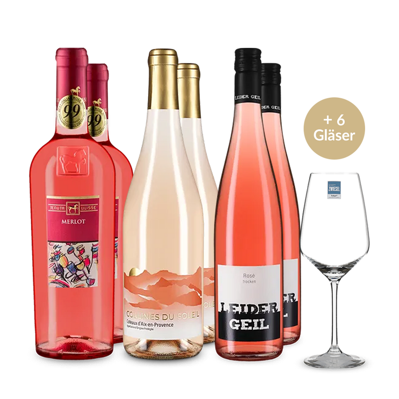 Offre Rosé deluxe : 6 bouteilles + 6 verres à vin